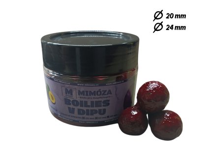 Mimóza Dipované boilies Pikantní švestka Průměr: 20 mm balení 250 ml
