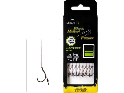 NÁVAZEC - METHOD FEEDER - vel. 10 - Háček bez protihrotu s jehlou / pletenka: 0.12mm/10cm - 8 ks