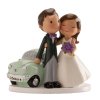 Svatební figurka na dort novomanželé s autem 12cm