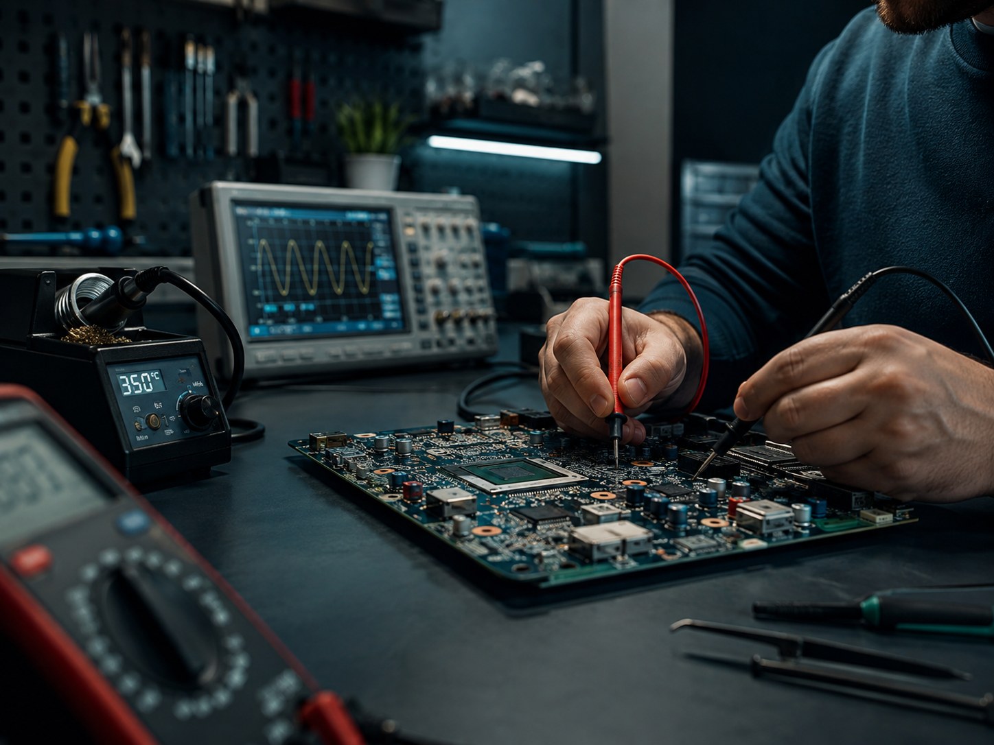 Diagnostika elektronické desky při měření v dílně Nabos