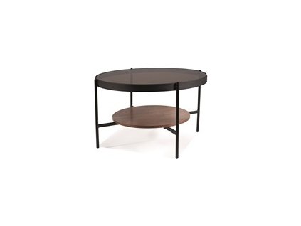 TRENDY PRIMA  B - konferenční stolek kulatý pr 74 , SKLO JANTAROVÉ /OŘECH DESKA / KOV ČERNÁ  (PRIMABBUORC=1 BALÍK) (S) (K150-E) NOVINKA