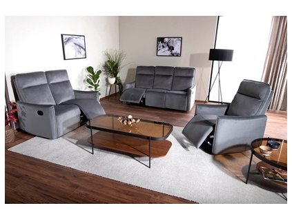 TREVOR 3RR+2R+1R relaxační sedací souprava-manuální relax, látka ŠEDÁ BLUVEL 14, kolekce (S)(1X TRAVIS3VSZ + 1X TRAVIS2VSZ + 1X TRAVIS1VSZ= CELKEM 3BALÍKY) (K250-E)NOVINKA