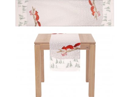 Běhoun se zimním motivem - veverka, 100% polyester, 40 x 150 cm. UBR074-2