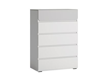 FULIA K02 - Komoda 5S, lamino bílá alpská/světle šedá/ šedá lesk MDF, (FLEXI FLXK02=2BALÍKY) kolekce (W) (K150)
