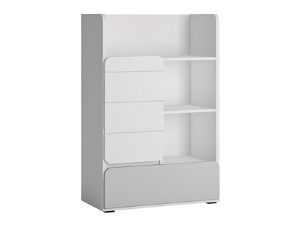 FULIA R04- Regál 1D1S, lamino bílá alpská/světle šedá/ šedá lesk MDF, (FLEXI FLXR04=2BALÍKY) kolekce (W) (K150)