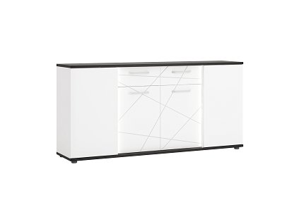 VELKOM - Komoda K02- 4D2S lamino bílá alpská/dub černý/bílá lesk MDF (VENEZIA VENK02=3BALÍKY) (W) (K150)