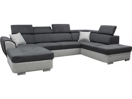 MALIBU U (MALMO U) - Pravá sedací souprava - TMAVĚ ŠEDÁ sedák,opěrák,záhlavníky Matana 05/ korpus , dek polštářky Matana 01 SVĚTLE ŠEDÁ (FI) - kolekce "F" (K250-Z) NOVÁ LÁTKA