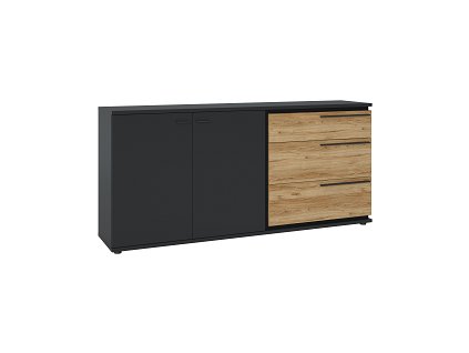 MONACO K02 - Komoda 2D3S lamino šedá/černá mat/dub catania (MELLORCA SAIK02=2BALÍKY) (W) (K150)