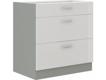 Kuchyňská skříňka Bolzano 80 D 3S BB bílý lesk/šedá