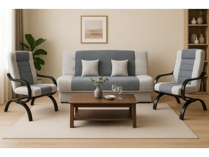 Sedací souprava Jola 3F+1+1 šedá/dřevo wenge