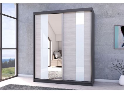 MURPHY 32 (MULTI 32) - ŠATNÍ SKŘÍŇ 180(183)- 2 dvéřová - GRAFIT/bříza (kalhut) /zrcadlo (IZ) (K150-Z)