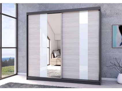 MURPHY 32 (MULTI 32=6BALÍKŮ) - ŠATNÍ SKŘÍŇ 230(233) - 2 dvéřová - GRAFIT/bříza (kalhut)/zrcadlo (IZ) (K150-Z) MIMOŘÁDNÁ AKCE DO VYPRODÁNÍ