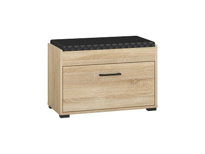 CAMERON 03- botník 1K, lamino dub sonoma/ čalouněný sedák Černá eco kůže prošívaná,  (ML) (CARO03=1BALÍK)(K150) NOVINKA