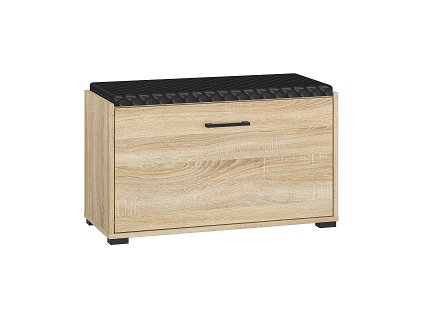 CAMERON 04- botník 1K, lamino dub sonoma/ čalouněný sedák Černá eco kůže prošívaná,  (ML) (CARO04=1BALÍK)(K150) NOVINKA
