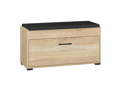 CAMERON 05- botník 1K, lamino dub sonoma/ čalouněný sedák Černá eco kůže prošívaná,  (ML) (CARO05=1BALÍK)(K150) NOVINKA