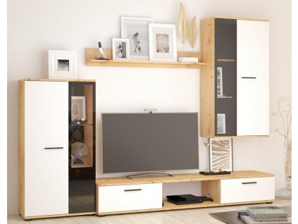 Obývací stěna Silos bílá/dub artisan