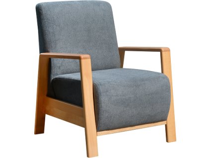 MELÁNIE RETRO - křeslo  dřevěné područe - látka TMAVĚ ŠEDÁ PW 14/ dřevo BUK (Mania RETRO-bez prošití)kolekce "FN" (K250)