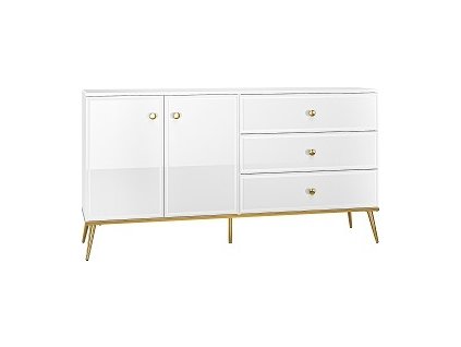 GOLDIE 04 -Komoda 2D3S,lamino Bílá mat/bílý lesk (ML) (GOLDIN04=2BALÍKY) (K150-E)NOVINKA