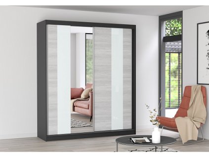 MURPHY 32 (MULTI 32) - ŠATNÍ SKŘÍŇ 180(183)- 2 dvéřová -ČERNÁ/bříza (kalhut) /zrcadlo (IZ) (K150)