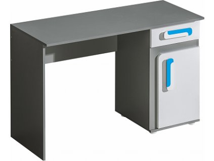 APALUCHA 9- PSACÍ STŮL se šuplíkem a poličkou (APETITO 9) - korpus  šedý/dvířka bílá/úchyt tyrkysová (DO) (K150-Z)