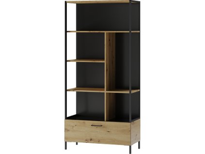 LAKI 16 (LUKAS 16) - REGÁL VYSOKÝ S POLICEMI A ŠUPLÍKY  - dub artisan / černý mat (SZ) (K150-E)MIMOŘÁDNÁ AKCE ORFA ESHOP DO VYPRODÁNÍ ZÁSOB