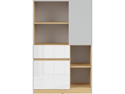 NANDU KOM2D1S šedá/dub polský/bílý lesk