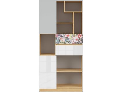 NANDU REG2D2S šedá/dub polský/bílý lesk/nálepka***