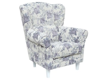 KLIPOS (CLIP) - křeslo látka NA03 KVĚTY béžovofialové , nožky bílá kolekce "FN" (K250)