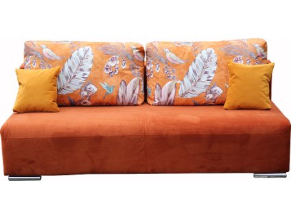 BODO pohovka rozkládací , látka teraccota KA12629/polštáře opěrné velké KA12627-oranžovobílé listy/dek. polštářky KA12628 cihla  (FE) - kolekce "E" (K250)NOVINKA