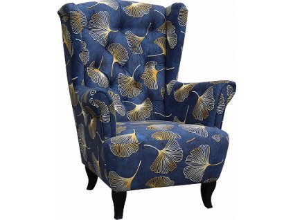 LUDWIG -křeslo ,látka KA12603-vzor modrá-žluté listy/nohy wenge  kolekce - "E" (FE) (K250-E)