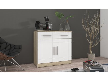 PADRE - komoda 2D2S lamino Dub sonoma/ bílá (PARIS WH 2F2S- 2 BALÍKY) "LP" (K150-E)