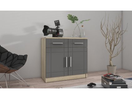 PADRE - komoda 2D2S lamino Dub sonoma/ grafit (PARIS GR 2F2S- 2 BALÍKY) "LP" (K150-E)