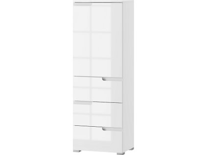 SAMOA 11 (SELENE 11) - SKŘÍŇKA VYSOKÁ s 1dvířkem a 3šuplíky - bílá mat / bílá lesk  (SZ) (K150-Z)