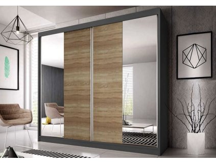 Šatní skříň MURPHY 36 (MULTI 36) se zrcadlem, korpus GRAFIT/dub sonoma/zrcadlo (IZ)(6balíků) (K150-Z)