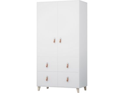 FELICITA 06 (FIGO 06) - SKŘÍŇ 4S2D - bílá/kožené úchytky/dřevěné nohy (IZ) (K150-E)