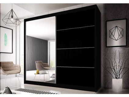 MURPHY 31 (MULTI 31) - ŠATNÍ SKŘÍŇ 200(203) - 2 dvéřová - korpus černá/dveře černý pololesk /zrcadlo(4balíky) (IZ) (K150-Z)