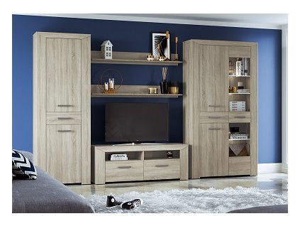 MUNDO komplet bytová stěna - lamino dub sonoma (LORS01+LORF01+LORV05+2XLORP01=CELKEM 9 BALÍKŮ)  (W) (K150)