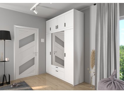 EVERLY 4DN se zrcadlem - skříň s nádstavcem Bílá (ELENA WH04LUSTRO+NAELWH04=6BALÍKŮ) "LP" (K150)