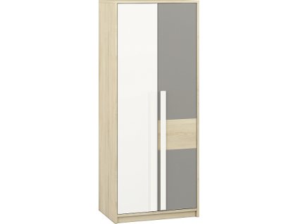 DIVO 0201 -Skříň šatní 2D,lamino Buk fjord/dvířka bílá/buk/šedá (ML) (DROP0201=3BALÍKY) (K150)