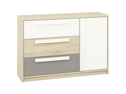 DIVO 0801 -komoda 1D3S,lamino Buk fjord/dvířka bílá/buk/šedá (ML) (DROP0801=2BALÍKY) (K150)