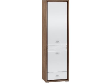 DAFNE 02 -Skříň policová 2D1S L/P,lamino Ořech/ bílá lesk MDF/ lišta A-bílá riflovaná (ML) (Dallas02=3BALÍKY) ***VÝPRODEJ