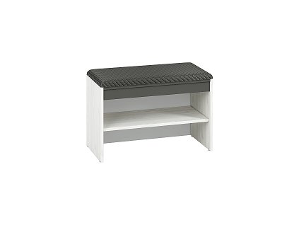 HATTERIA 03 - Botník s čalouněným sedákem ,lamino Borovice bílá/ šedá /ECCO KŮŽE tm. šedá (ML) (Hyga03=1BALÍK) (K150)