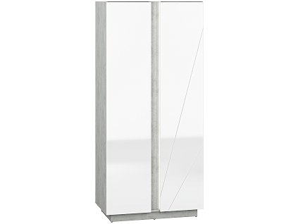 LAMIA 01 - Šatní skříň 2D, lamino, beton stříbrný, bílá lesk (ML) (LUMENS01=2BALÍKY) ***DO VYPRODÁNÍ