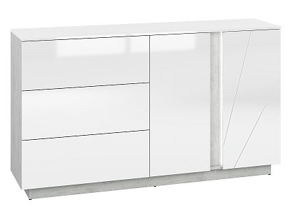LAMIA 06 -komoda 3S2D, lamino, beton/bílá lesk/bílá lesk MDF (ML) (LUMENS06=2BALÍKY)  ***DO VYPRODÁNÍ