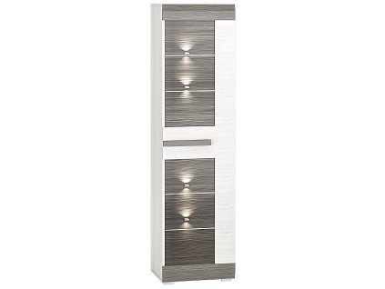 BERNIS 0201 -vitrína 1W L/P, lamino, borovice bílá/ borovice bílá/ šedá (ML) (BLANCO0201=2BALÍKY) (K150)