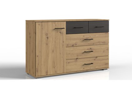 Diegos č.706 - dekor S33 Komoda 1D5S - lamino Dub artisan/šedá  (WIM) (Bristol=2balíky)***DO VYPRODÁNÍ