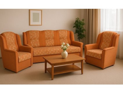 Rozkládací sedací souprava UŠÁK 3F+1+1 s úložným prostorem, cihlová Platan 6417-22/6418-22 K