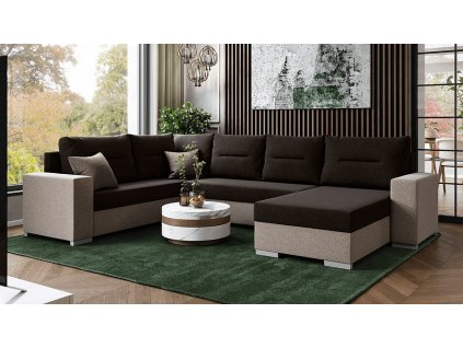 Rozkládací sedací souprava do U BRAVO UNI s úložým prostorem, Malmo 94 hnědá/Malmo 16 béžová