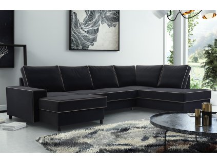 Rozkládací sedací souprava do U OLGA s úložným prostorem, levá, Matt Velvet 97, 09 černá