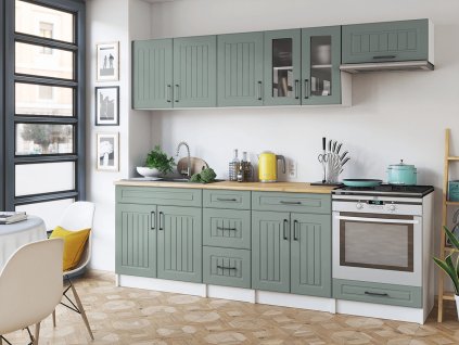 Kuchyňská linka BĚLA 240 cm, svěltle zelená mat